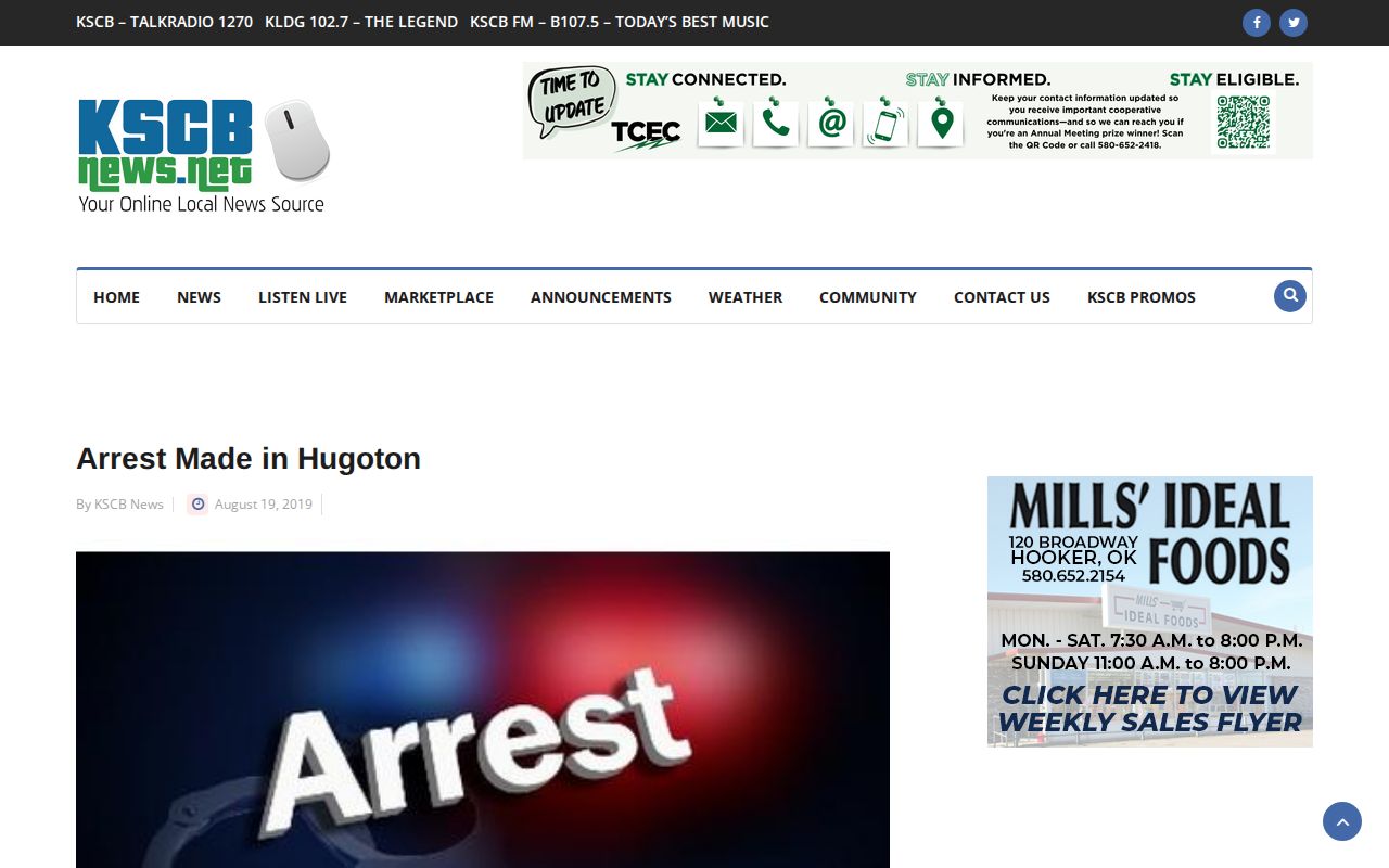 KSCB News article about an arrest in Hugoton
