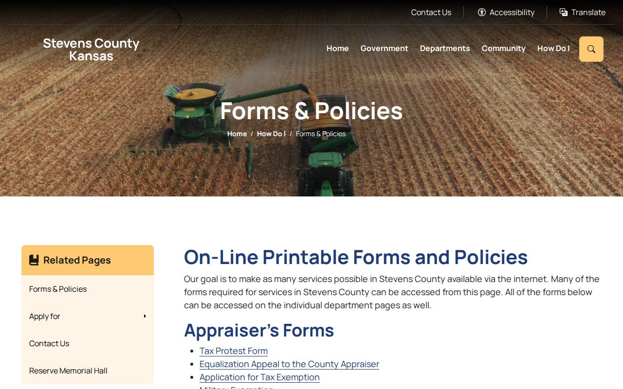 Stevens County official forms page for booking record requests