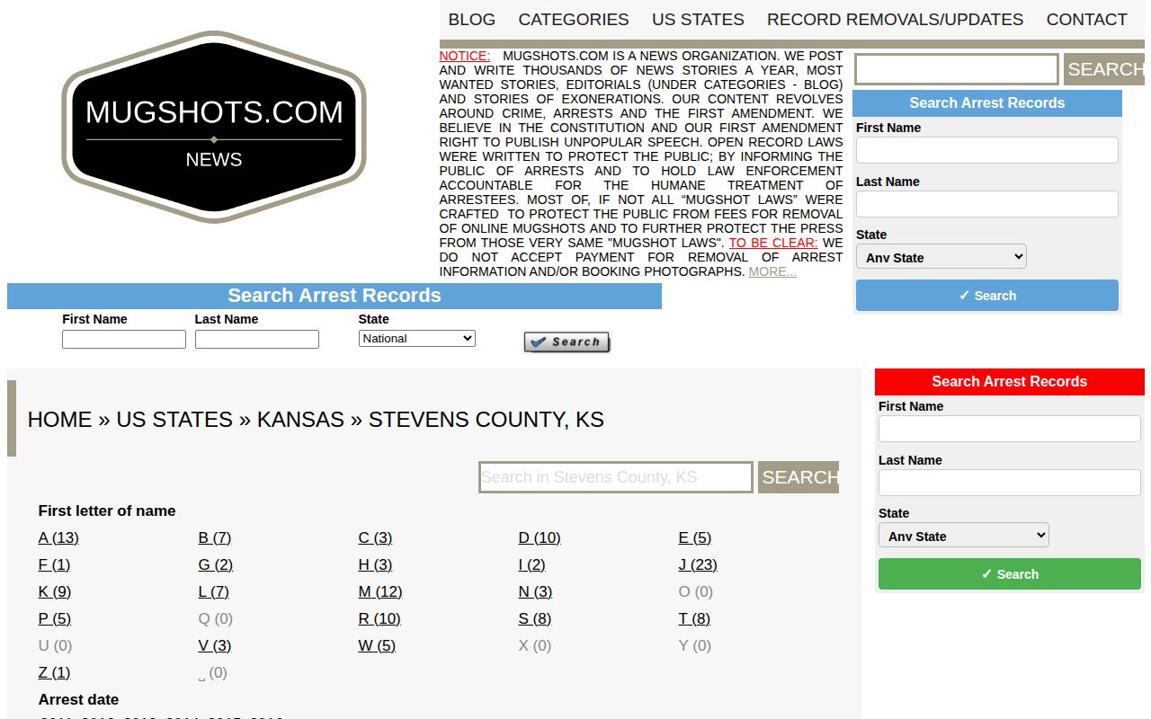 Unofficial Mugshots.com Stevens County section page